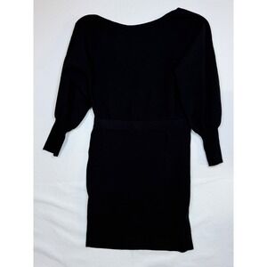 EVEREVE Black Ribbed Sweater Dress Long Balloon Sleeve Mini Knit LG